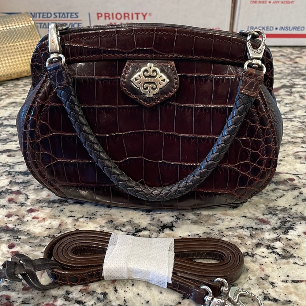 Brighton Brown Croc Embossed Mini Bag Crossbody Satchel Leather